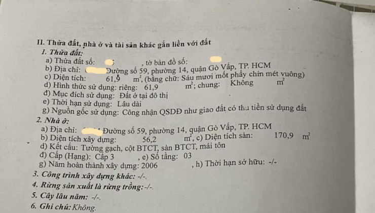 Bán nhà Đường 59 Phường 14 Q. Gò Vấp, 3 tầng, giá chỉ 7.x tỷ